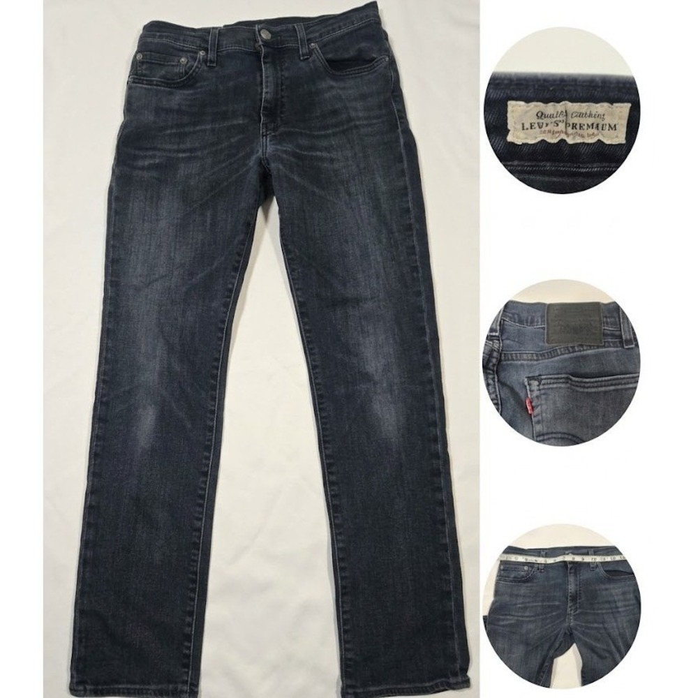 Levis Premium 511 Mens Jeans 28x28 Slim Stretch Dark Wash Denim Big E